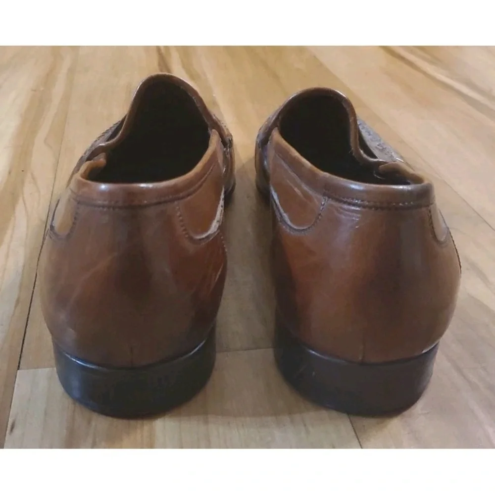 JOHNSTON MURPHY Dress Shoes Brown Woven Leather Italian Tassel Loafers Size 9M‎